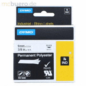 Dymo Beschriftungsband für Rhino 9mm Polyester schwarz auf weiß
