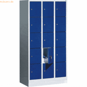 CP Fächerschrank 3x5 Fächer HxBxT 180x90x50cm Metall lichtgrau/blau