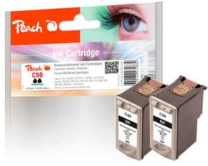 Peach C50BK 2 Druckköpfe XL 2*bk ersetzt Canon PG-50BK*2