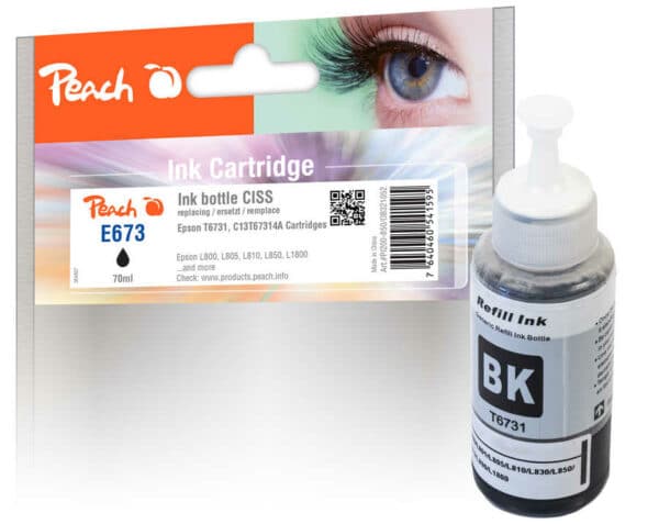 Peach E673 Tintenbehälter pigm. bk ersetzt Epson T6731BK