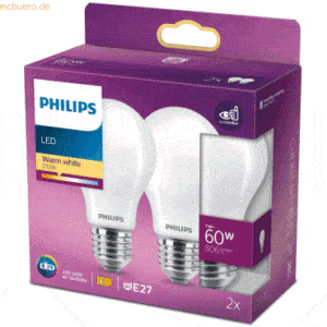 Signify Philips LED classic Lampe 60W E27 Warmweiß 806lm matt 2erPack