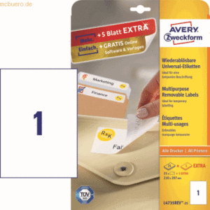 Avery Zweckform Etiketten Inkjet/Laser/Kopier 210x297mm wiederablösbar