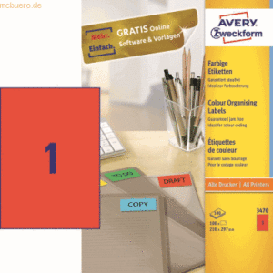 Avery Zweckform Etiketten Inkjet/Laser/Kopier 210x297mm VE=100 Stück r