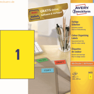 Avery Zweckform Etiketten Inkjet/Laser/Kopier 210x297mm VE=100 Stück g