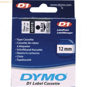 Dymo Etikettenband Dymo D1 12mm/7m schwarz/transparent