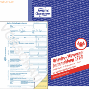 10 x Avery Zweckform Formularbuch Urlaubsantrag A5 2x40 Blatt