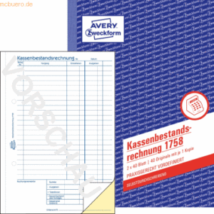 Avery Zweckform Formularbuch Kassenbericht A5 2x40 Blatt mit Ausfüllhi