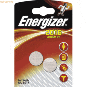 Energizer Knopfzellen CR2016 Lithium VE=2 Stück