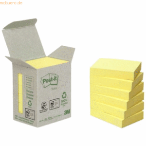 Post-it Notes Haftnotizen Recycling 38x51mm gelb VE=6x100 Blatt