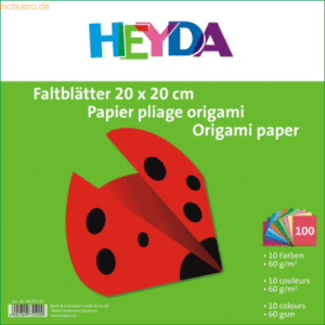 5 x Heyda Faltblätter 20x20cm 60g/qm VE= 100 Blatt farbig sortiert