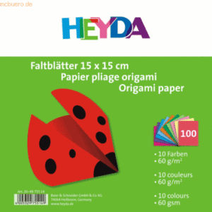 5 x Heyda Faltblätter 15x15cm 60g/qm VE= 100 Blatt farbig sortiert