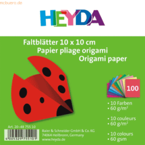 5 x Heyda Faltblätter 10x10cm 60g/qm VE= 100 Blatt farbig sortiert