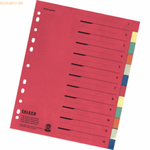 20 x Falken Register A4 blanko Karton 12-teilig farbig