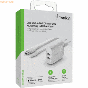 Belkin Belkin Dual USB-A Ladegerät incl. Lightning Kabel 1m 24W weiß