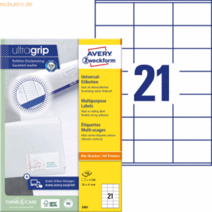 Avery Zweckform Universal-Etiketten ultragrip 70x41 mm VE=2.100 Etiket