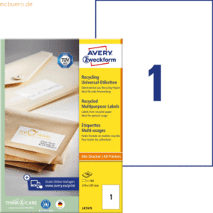 Avery Zweckform Universal-Etiketten 210x297mm Recycling naturweiß VE=1