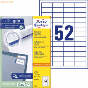 Avery Zweckform Universal-Etiketten ultragrip 48x21 mm VE=5.200 Etiket