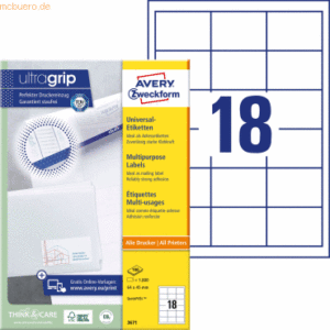 Avery Zweckform Universal-Etiketten ultragrip 64x45 mm VE=1.800 Etiket