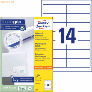 Avery Zweckform Universal-Etiketten ultragrip 97x37 mm VE=1.400 Etiket