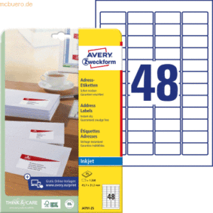 Avery Zweckform Etiketten Inkjet spezialbeschichtet 45x21mm weiß VE=12