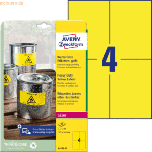 Avery Zweckform Etiketten wetterfest Polyester gelb 105x148mm VE=80 St