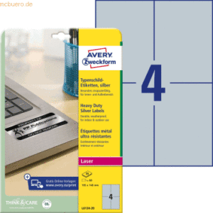Avery Zweckform Typenschild-Etiketten 105 x 148mm silber VE=80 Stück
