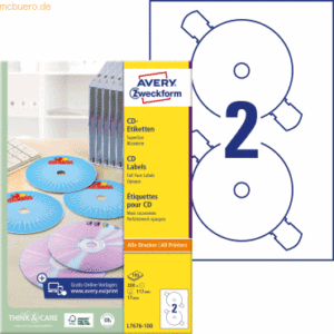 Avery Zweckform CD-Etiketten Inkjet/Laser/Kopier 117mm weiß SuperSize