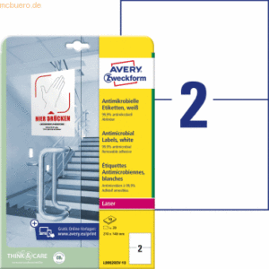 Avery Zweckform Etiketten antimikrobiell ablösbar A4 210x148mm 10 Boge