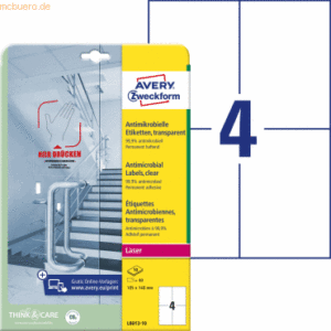 Avery Zweckform Etiketten antimikrobiell 105x148mm permanent transpare