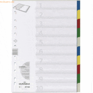 Durable Register A4 blanko PP 10-teilig farbig