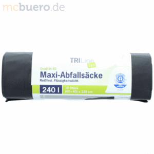 Papyrus Öko-Abfallsäcke Triline 240 Liter 60 g/qm schwarz VE=10 Stück