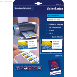 Avery Zweckform Visitenkarten InkJet/Laser/Kopier 85x54mm 220g/qm VE=2