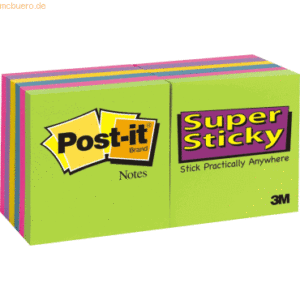 Post-it Notes Haftnotizen Super Sticky 76x76mm farbig sortiert VE=12x9