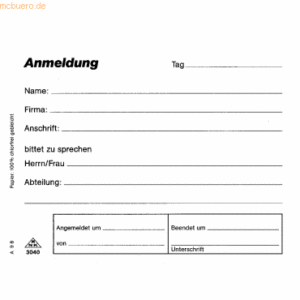 RNK Formularbuch Besucheranmeldeblock A6 quer VE=50 Blatt