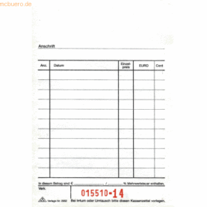 RNK Formularbuch Kassenzettelblock 10x15cm VE=2x50 Blatt