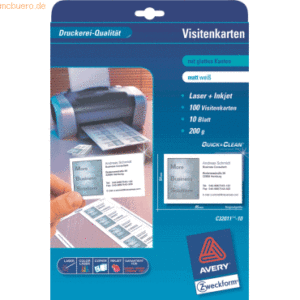 Avery Zweckform Visitenkarten Inkjet/Laser/Kopier 200g weiß VE=100 Stü
