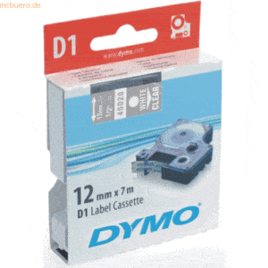 Dymo Etikettenband Dymo D1 12mm/7m weiß/transparent