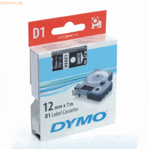 Dymo Etikettenband Dymo D1 12mm/7m weiß/schwarz