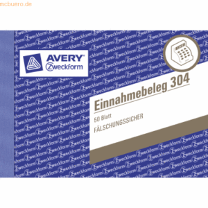 Avery Zweckform Formularbuch Einnahmebeleg A6 VE=50 Blatt grün mit Aus