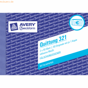 Avery Zweckform Formularbuch Quittung A6 quer VE=2x50 Blatt