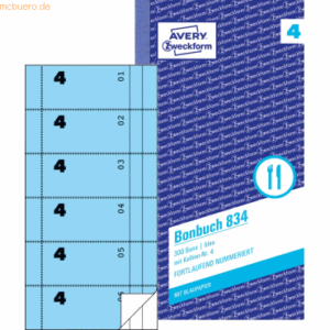 Avery Zweckform Bonbuch 105x198mm 2x50 Blatt 300 Abrisse blau