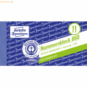 Avery Zweckform Nummernblocks 105x53mm 1-100 VE=100 Blatt farbig sorti