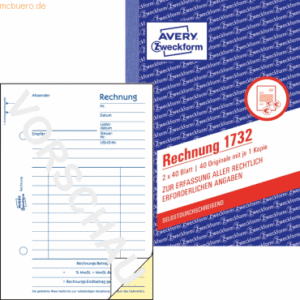 Avery Zweckform Formularbuch Rechnung A6 hoch selbstdurchschreibend VE