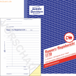 Avery Zweckform Formularbuch Rapport/Regiebericht A5 hoch selbstdurchs