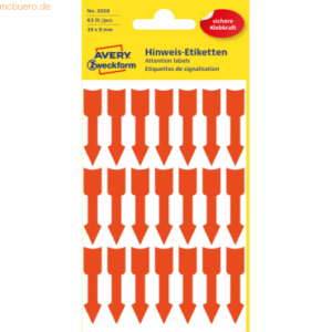 Avery Zweckform Hinweisetiketten Pfeile 39x9mm leuchtrot VE=63 Stück