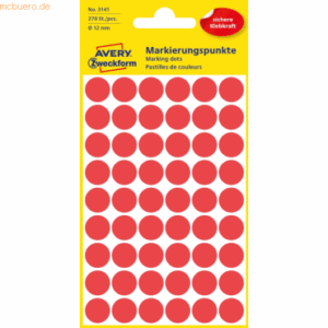 Avery Zweckform Markierungspunkte 12mm VE=270 Stück rot