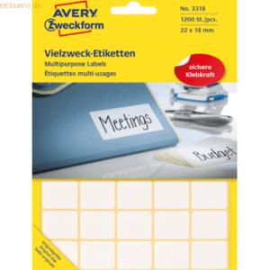Avery Zweckform Etiketten 22x18mm VE=1200 Stück weiß
