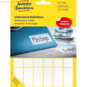 Avery Zweckform Etiketten 38x18mm VE=648 Stück weiß