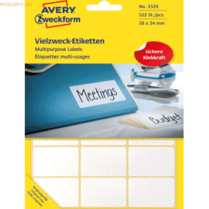 Avery Zweckform Etiketten 38x24mm VE=522 Stück weiß