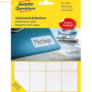 Avery Zweckform Etiketten 38x29mm VE=384 Stück weiß
